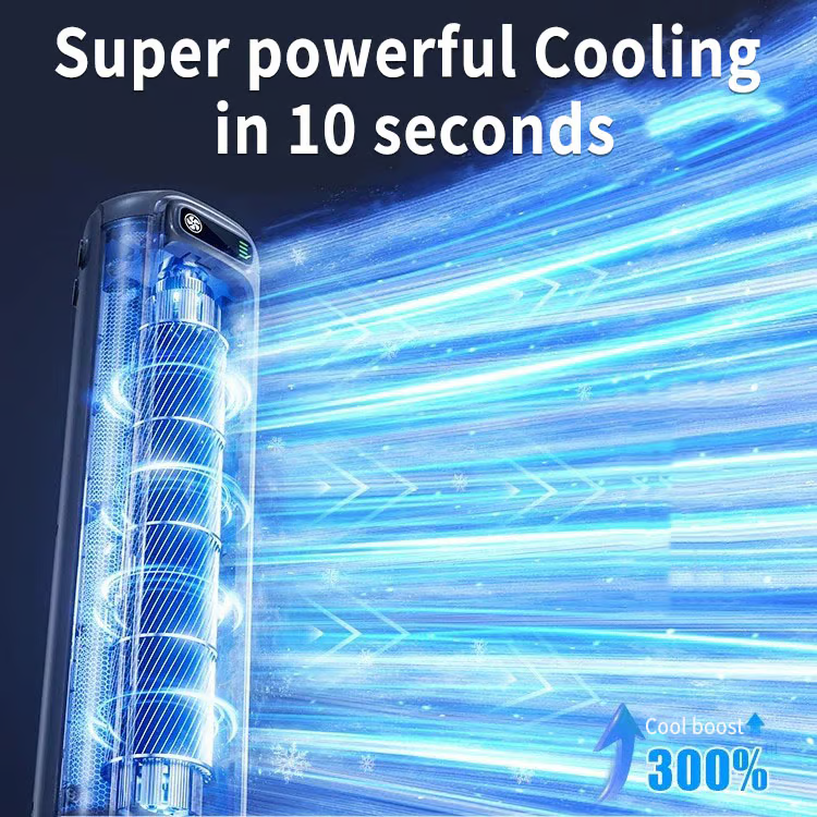 AeroCool™ Wireless Tower Fan – Quiet, 3-Speed, Rechargeable